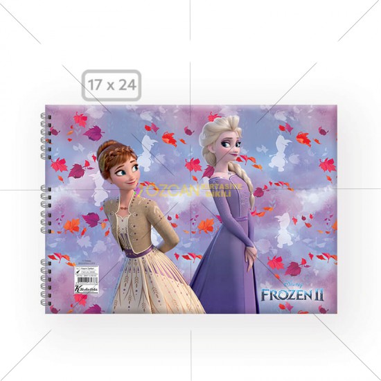 15 Yaprak 17x24 (KÜÇÜK) Spiralli Karton  KapakResim Defteri-KeskinColor-Frozen Anna Elsa